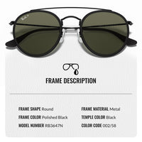 Thumbnail for Ray-Ban RB3647N ROUND DOUBLE BRIDGE POLARIZED Round Shaped Sunglasses for Men & Women – Includes Official Rayban Eyewear Kit – Ideal Formal & Casual Wear Sunglasses – G-15 Green Lens