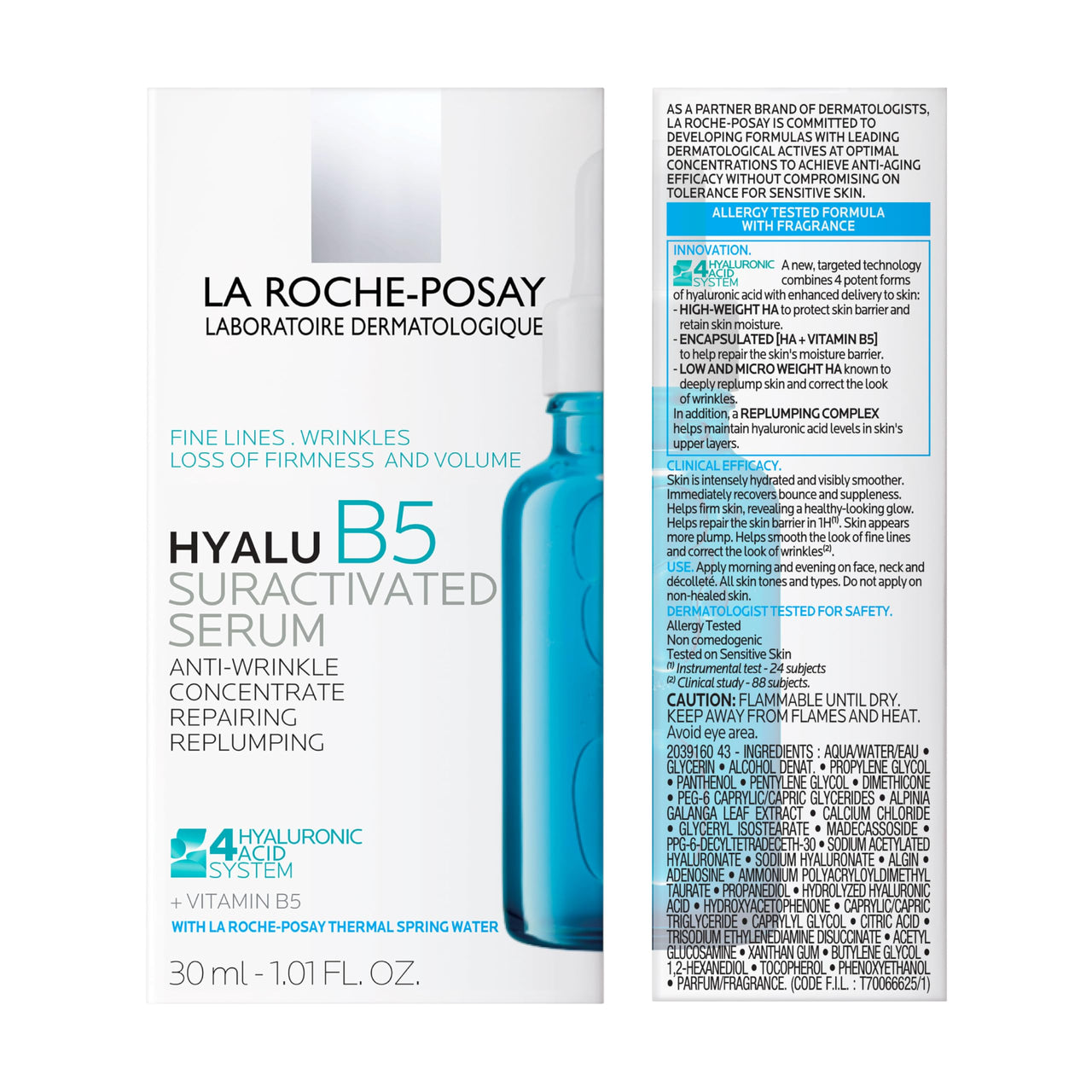 La Roche-Posay Hyalu B5 Suractivated Hyaluronic Acid Serum for Face, Vitamin B5 + Hyaluronic Acid + Glycerin, Hydrating Serum Visibly Plumps Skin, Sensitive Skin Safe, Anti Aging, Oil-Free
