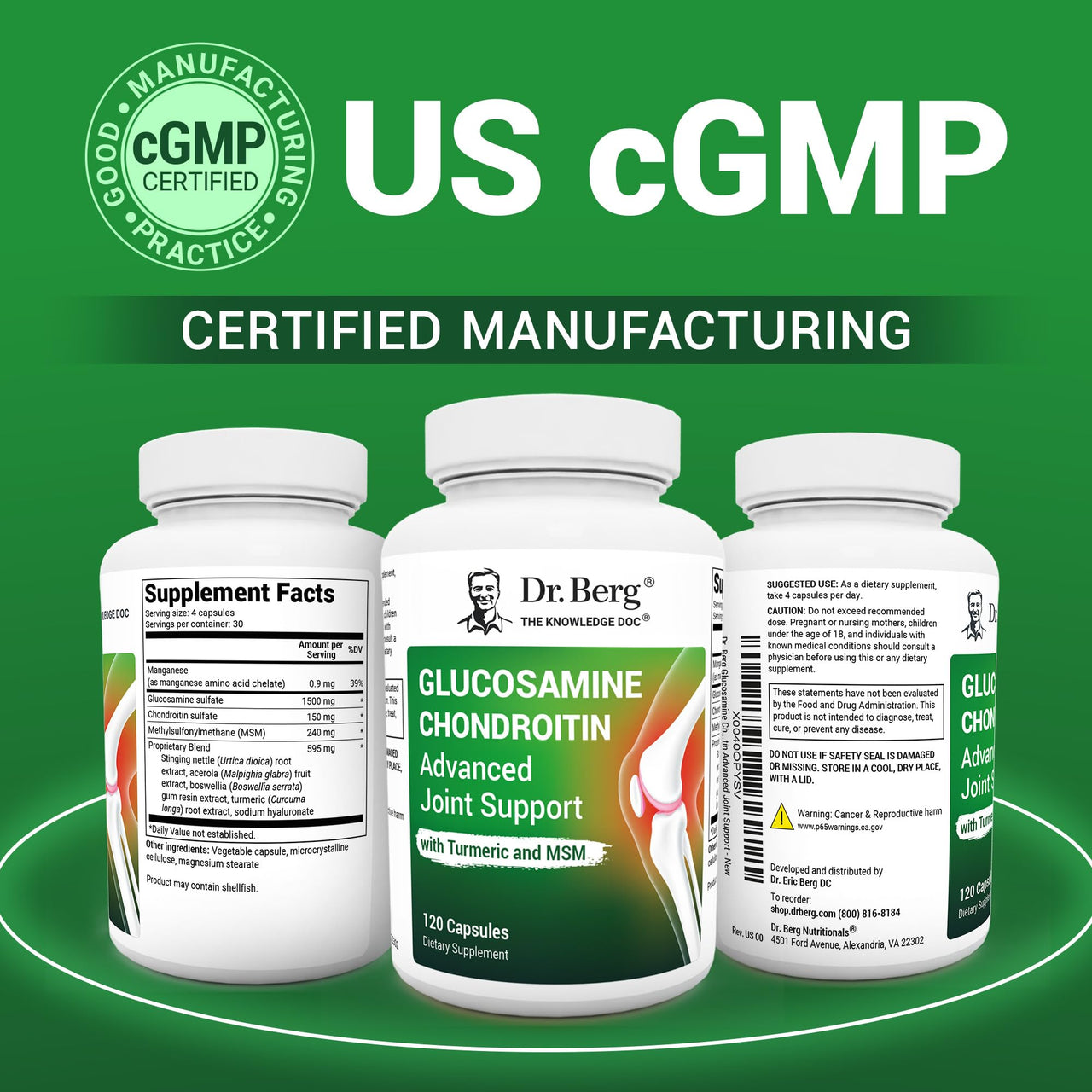 Dr. Berg Glucosamine Chondroitin MSM Turmeric & Boswellia - Advanced Joint Support Supplement with 1500 mg Glucosamine Sulfate - Includes 120 Capsules