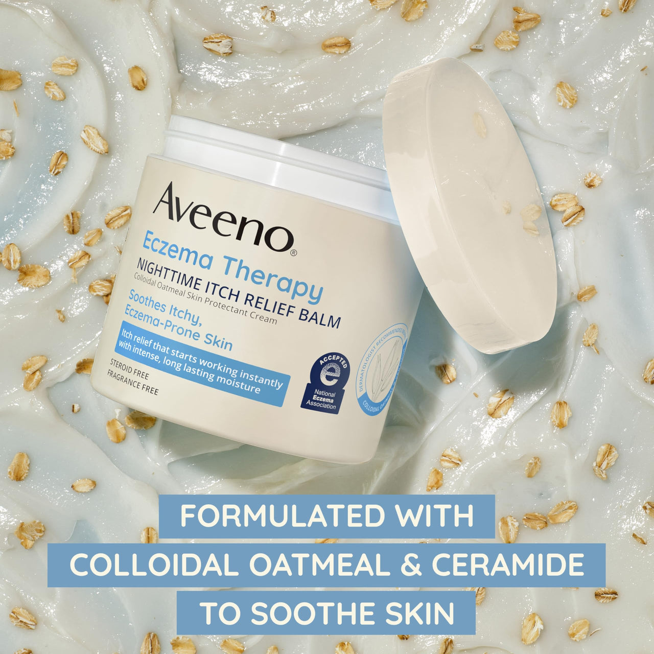 Aveeno Eczema Therapy Nighttime Itch Relief Balm, Eczema Cream for Body, Moisturizing Colloidal Oatmeal & Ceramide Formula, Fragrance Free, Soothing Dry Itchy Skin, 11 fl oz