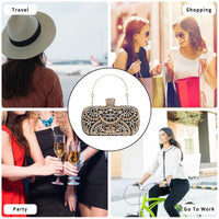Thumbnail for Covelin Women's Rhinestone Decorated Evening Bag, Tote Shoulder Crossbody Handbag with Chain Champagne