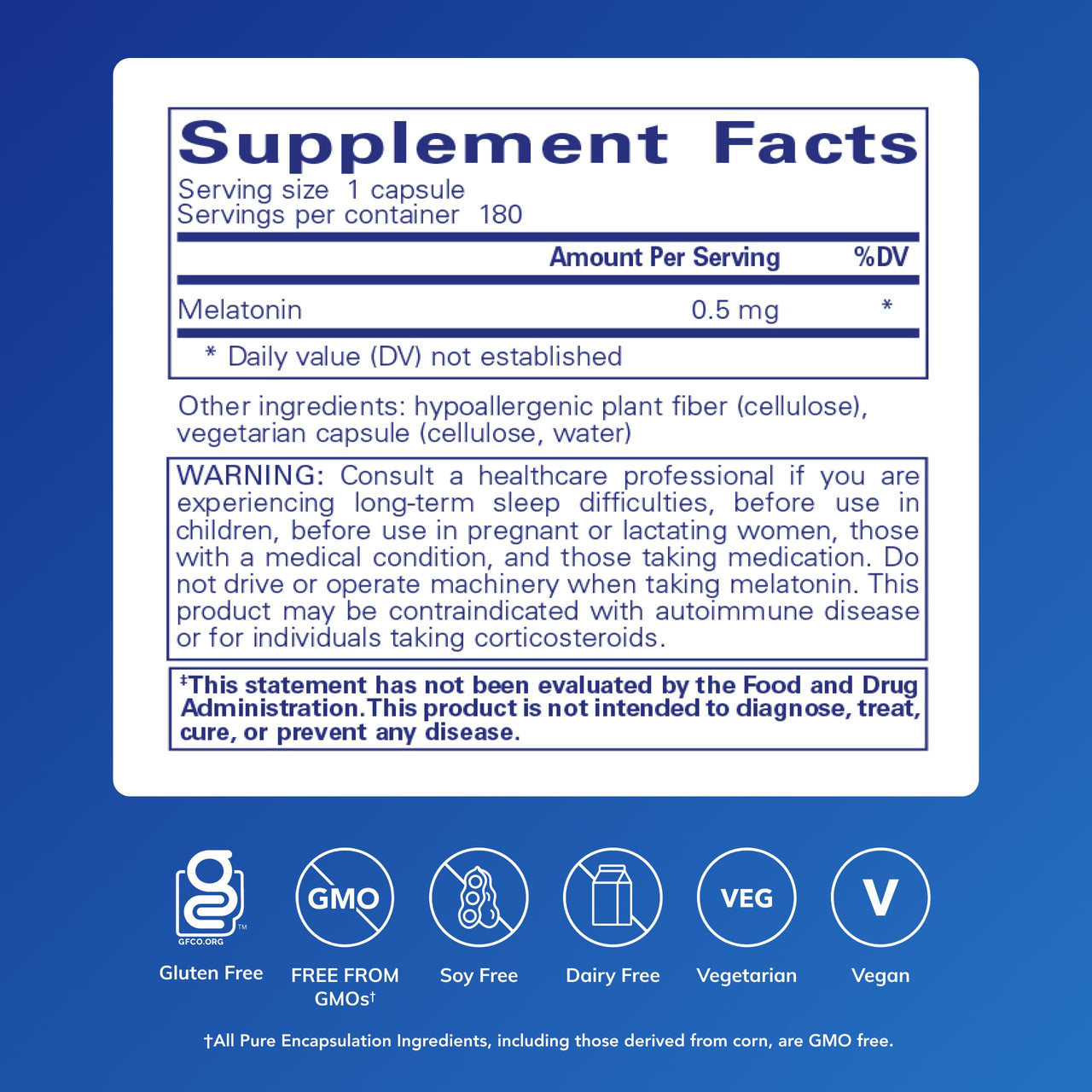 Pure Encapsulations Melatonin 0.5 mg - Natural Sleep Helper for Bedtime - Regulates Sleep-Wake Cycle* - 0.5 mg Melatonin - Vegan & Non-GMO - 180 Capsules