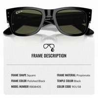 Thumbnail for Ray-Ban RB0840S MEGA WAYFARER Polarized Square Shape Sunglasses With Eyewear Kit Bundle - High Bridge Fit - Formal and Casual Wear Square Sunglasses