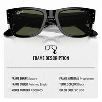 Thumbnail for Ray-Ban RB0840S MEGA WAYFARER POLARIZED Square Shaped Sunglasses for Men & Women – Includes Official Rayban Eyewear Kit – Ideal Formal & Casual Wear Sunglasses – Green Lens