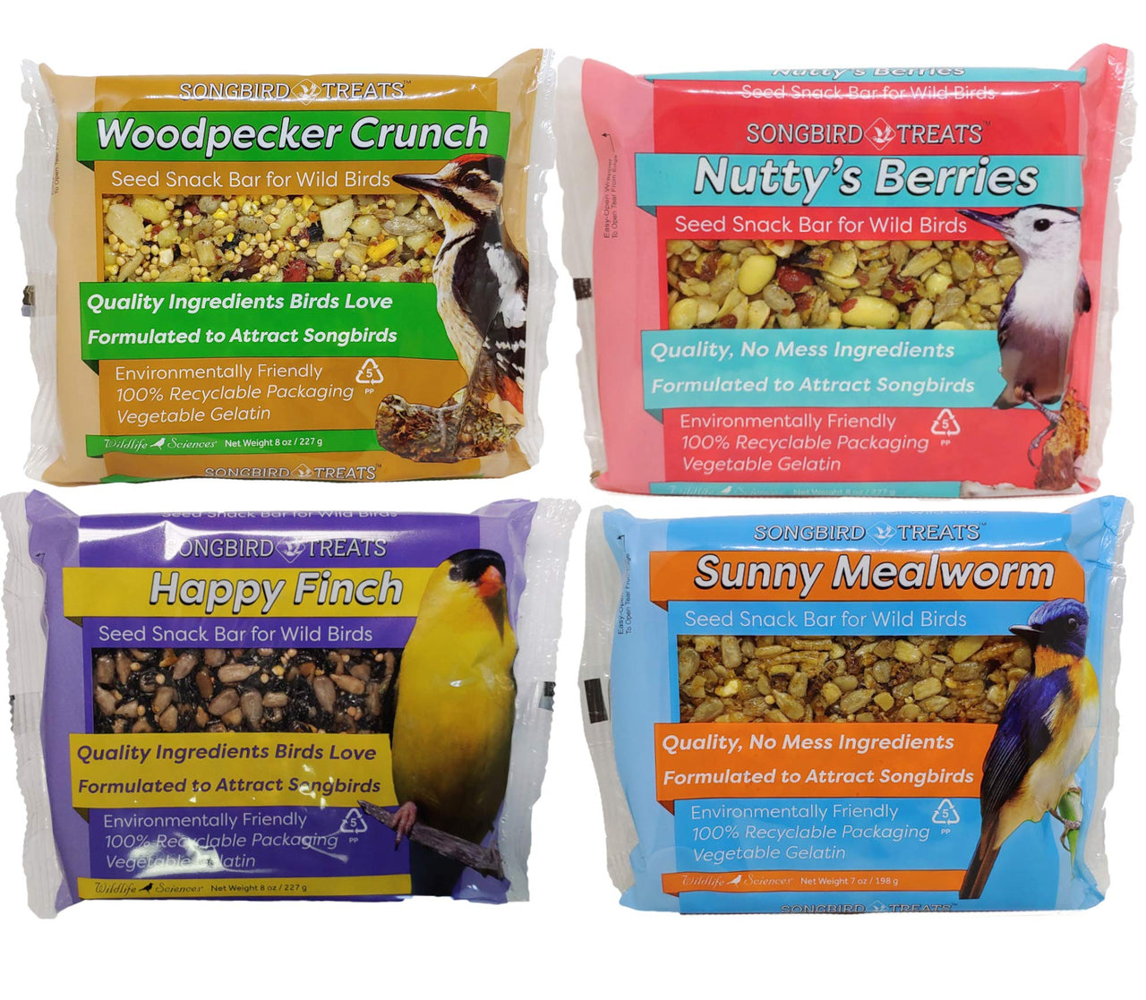 Songbird Treats Seed Cake Variety 4 Pack | 8 oz Bird Seed Cakes for Wild Birds