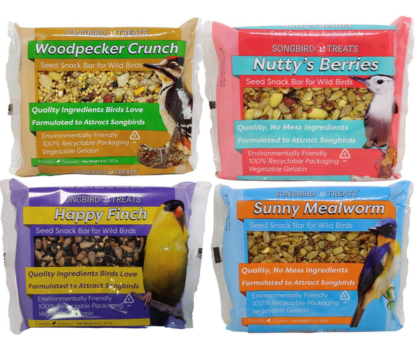 Songbird Treats Seed Cake Variety 4 Pack | 8 oz Bird Seed Cakes for Wild Birds