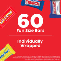 Thumbnail for Assorted Butterfinger, Crunch, Baby Ruth, and 100 Grand Fun Size Chocolates, 60 count Party Pack, 37.2 oz