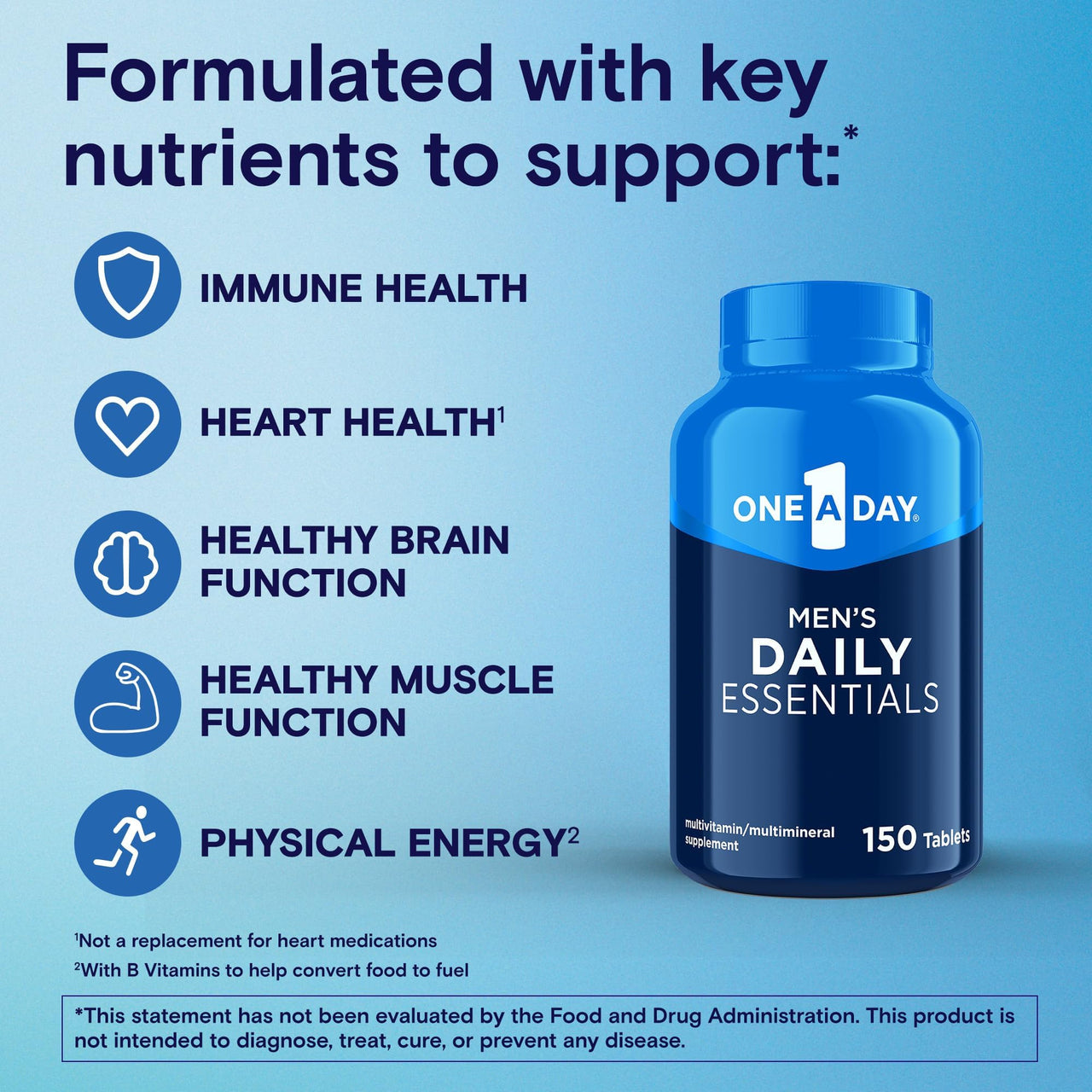 One A Day Men’s Multivitamin Daily Essentials, Multivitamin for Men Tablet, Supports Healthy Muscle Function, Physical Energy, and Immune Health with Vitamin B12, Vitamin C, and Zinc, 150 Count