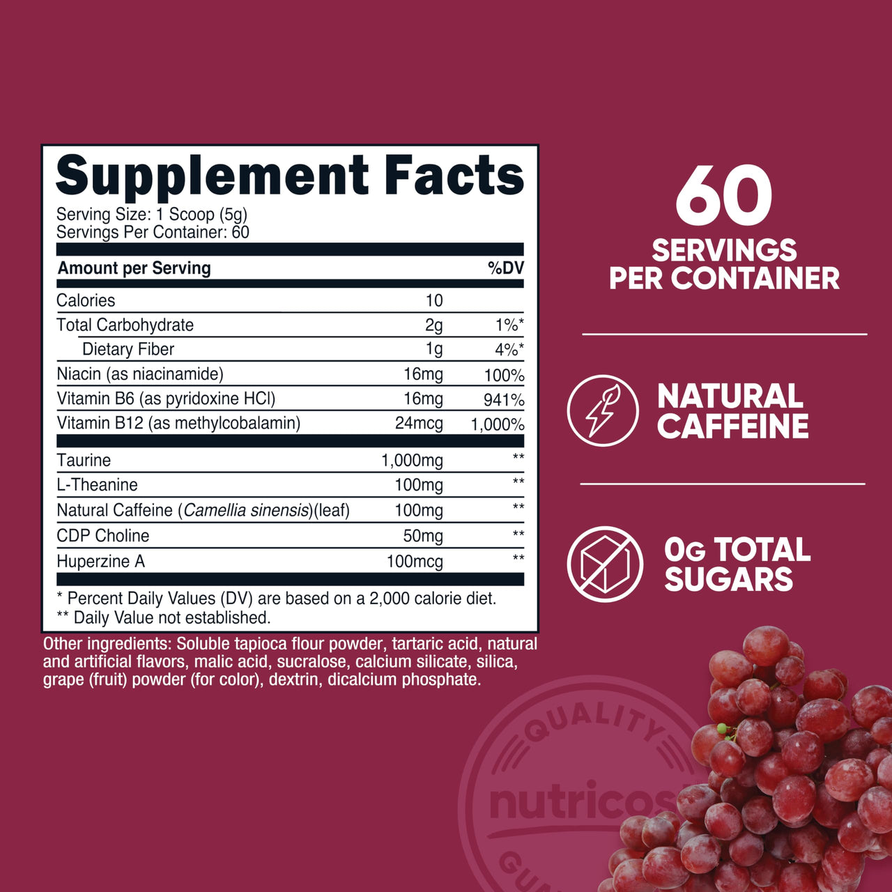 Nutricost Energy Drink Powder (Grape) (60 Servings) - Pre Workout Supplement with Natural Flavors - Non-GMO, Gluten-Free
