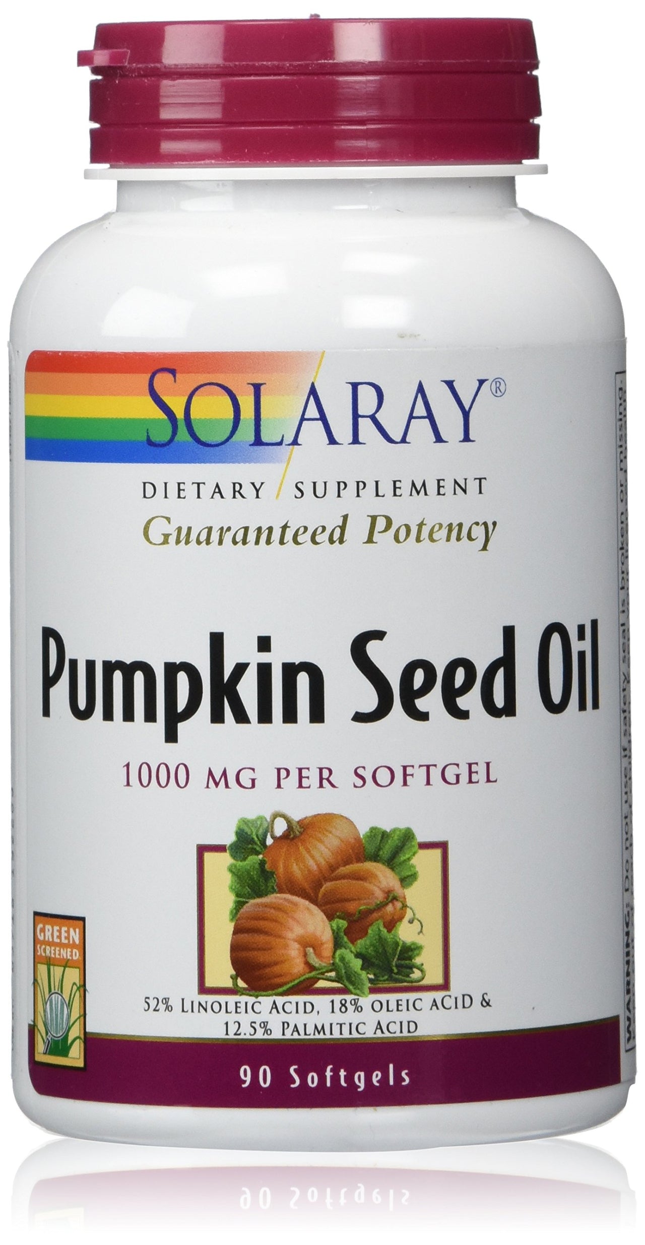 SOLARAY Pumpkin Seed Oil 1000 mg - Source of Omega 6 and Omega 9 Essential Fatty Acids and Plant Sterols - Pressed from Pumpkin Seeds - Lab Verified, 60-Day Guarantee, 90 Servings, 90 Softgels