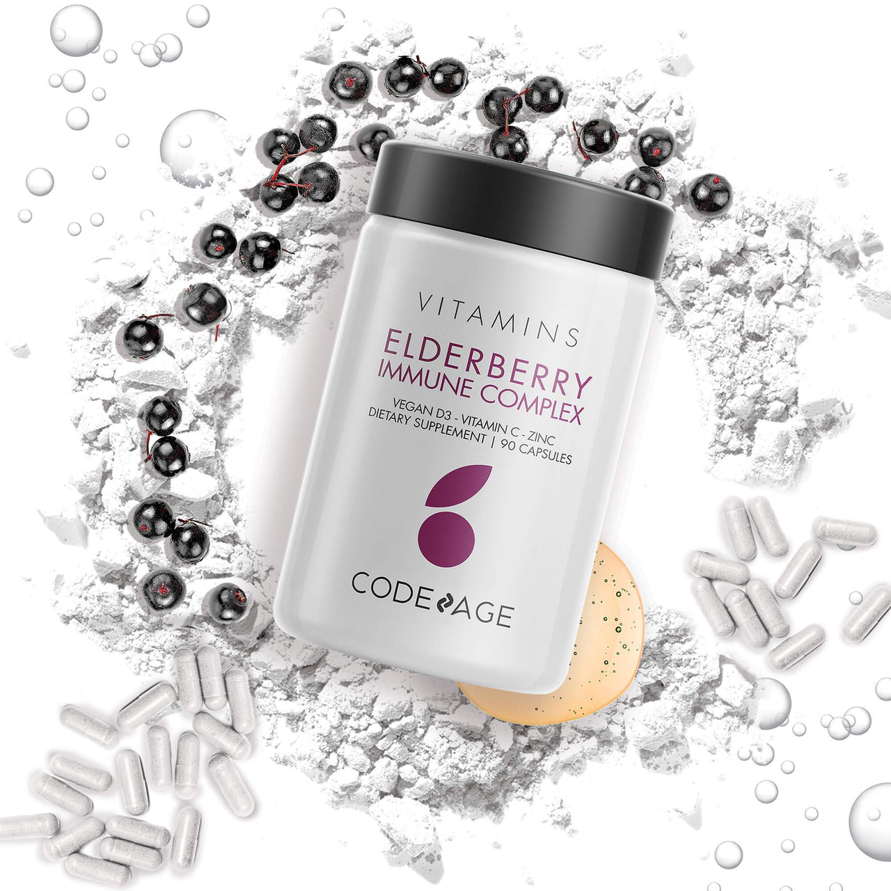 Codeage Organic Black Elderberry Supplement - Vitamin C, D, Zinc - Fermented Black Elderberries Vitamins - Elderberry Fruit Extract Pills Concentrate – Sambucus Berries Flavonoid - Vegan - 2 Pack