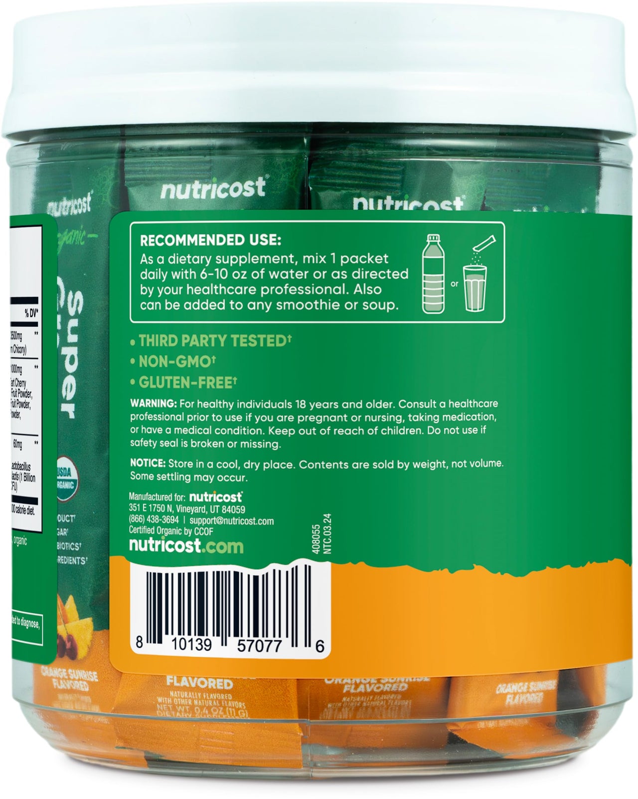 Nutricost Organic Super Greens (Orange Sunrise Flavored) 20 Stickpacks - Gluten-Free, Non-GMO
