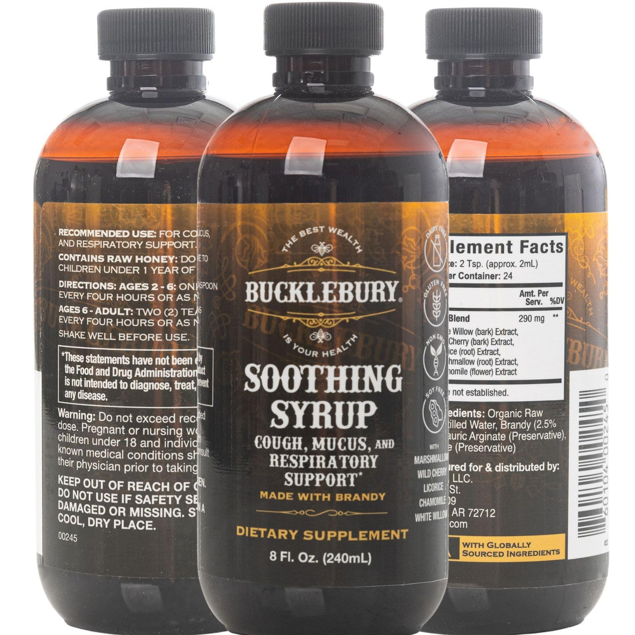 BUCKLEBURY Cough Syrup for Adults & Kids â€“ Premium Soothing Herbal Supplement with Wild Cherry Bark & Marshmallow Root â€“ Natural Cough Syrup for Sinus, Bronchi, Throat, and Respiratory Support â€“ 8 oz
