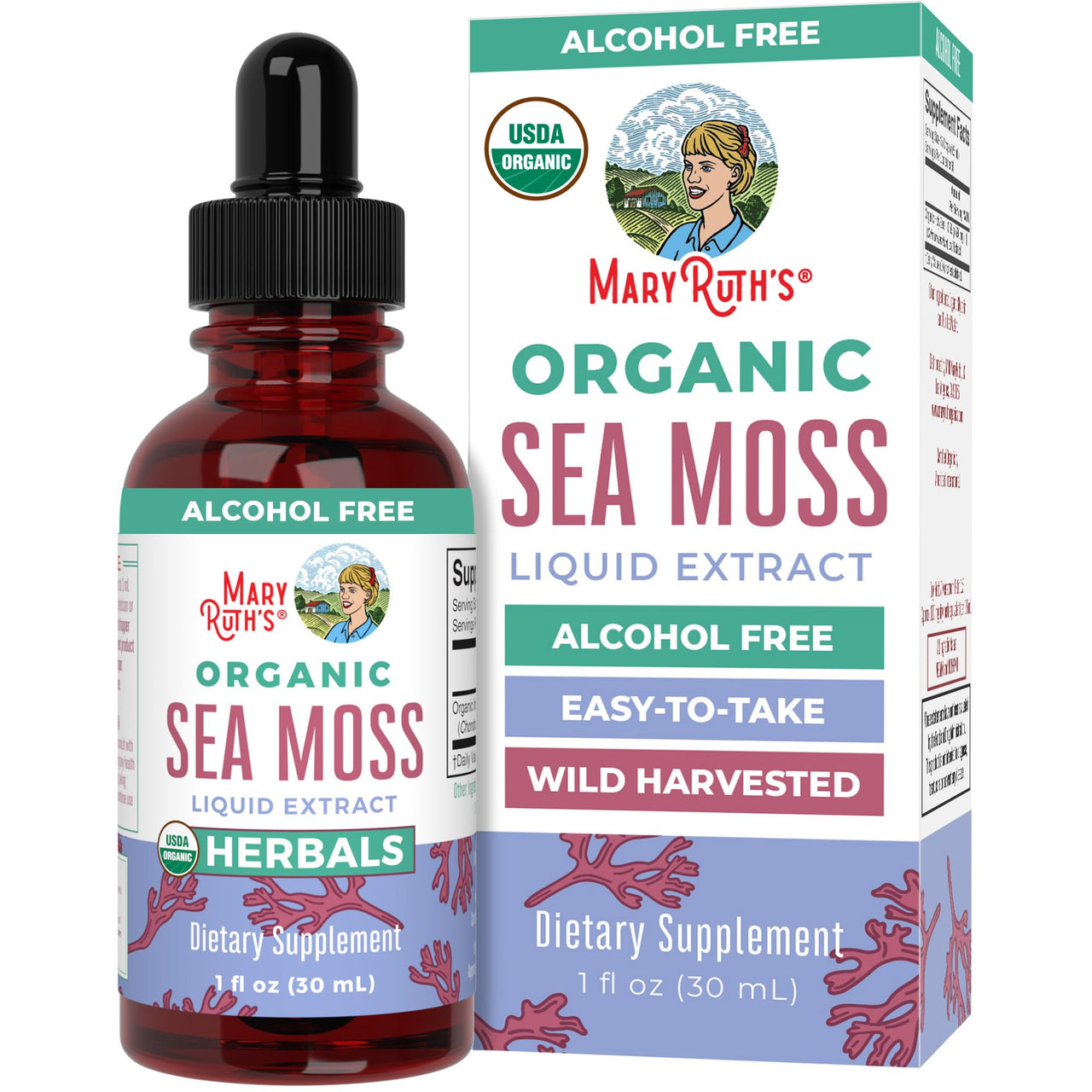 MaryRuth Organics Irish Sea Moss Liquid Drops | Chondrus Crispus | Wild Harvested | Organic Irish Moss Formulated for Adults & Kids Ages 14+ | Unflavored | Sugar Free | Vegan | Non-GMO | 1 Fl Oz