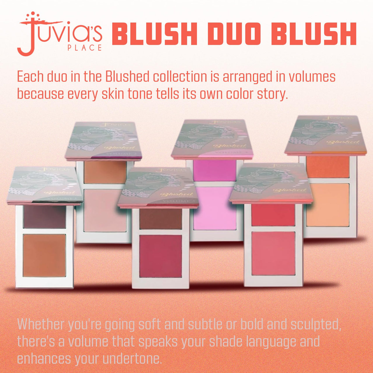 Juvia's Place Blushed Duo Blush Volume6 - Radiant Shimmer Makeup Two Tone Pigmented Buildable Pressed Mineral Powder - Rosy Natural Cheeks Face Glow Highlight Matte Fresh Finish for All Skin Color