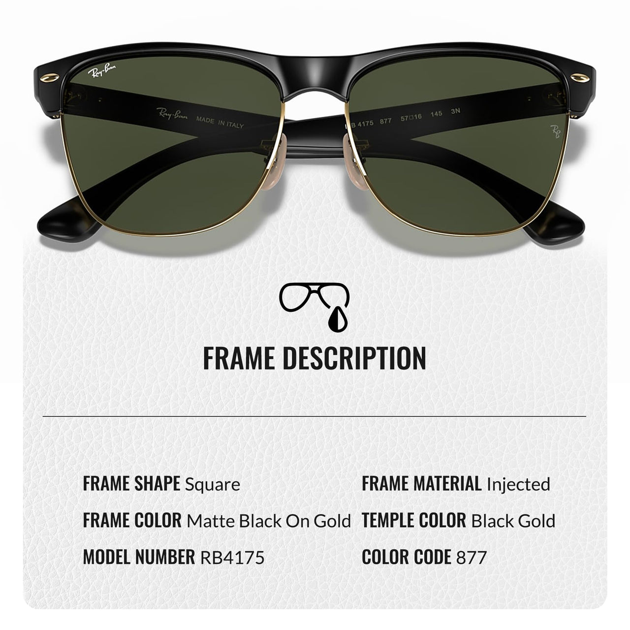 Ray-Ban RB4175 CLUBMASTER OVERSIZED Square Shaped Non-Polarized Sunglasses for Men – Includes Official RAYBAN Eyewear Kit – Ideal Formal & Casual Wear Sunglasses – G-15 Green Lens