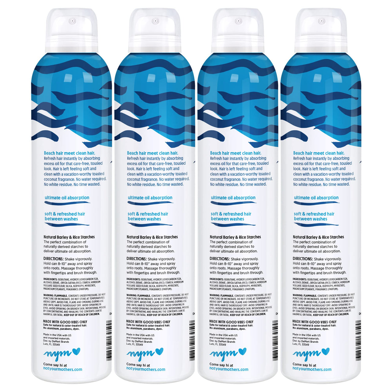 Not Your Mother's Beach Babe Dry Shampoo (4-Pack) - 7 oz Texturizing Dry Shampoo Instantly Absorbs Oil - Hair Essentials for All Hair Types