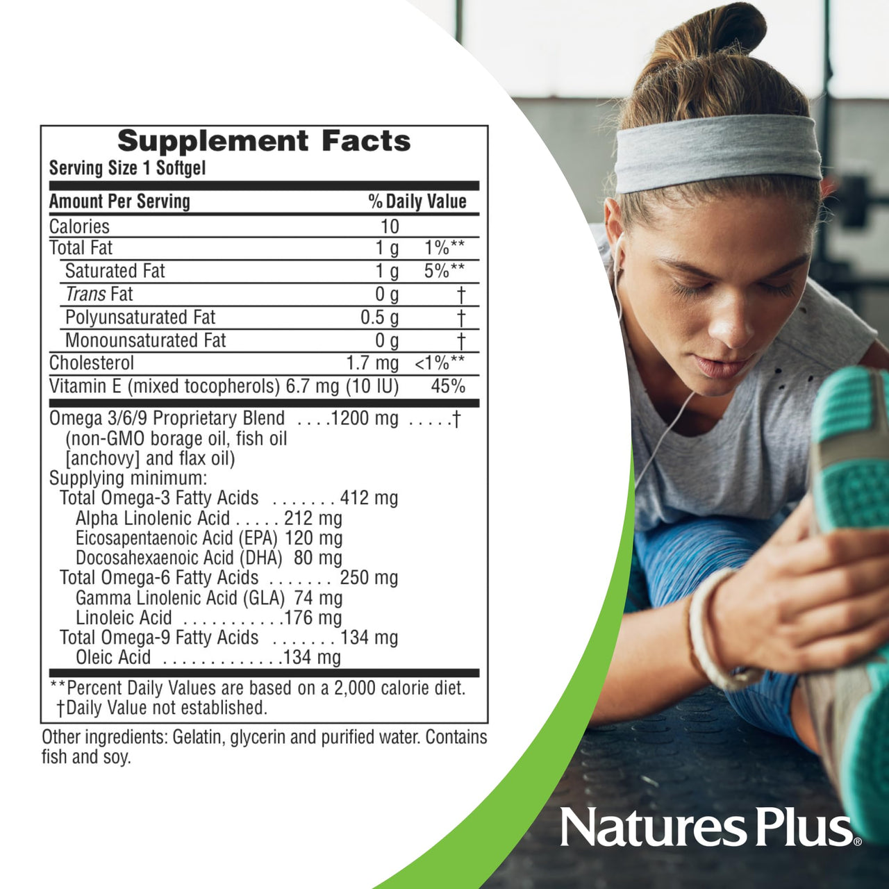 NaturesPlus Ultra Omega 3/6/9 - Borage, Fish & Flax Oil Supplement - 90 Softgels - Gluten Free - 90 Servings