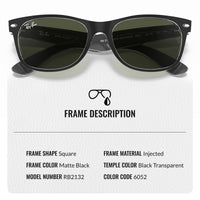 Thumbnail for Ray-Ban RB2132 NEW WAYFARER COLOR MIX Square Shaped Non-Polarized Sunglasses for Men & Women – Includes Official RAYBAN Eyewear Kit – Ideal Formal & Casual Wear Sunglasses – G-15 Green Lens