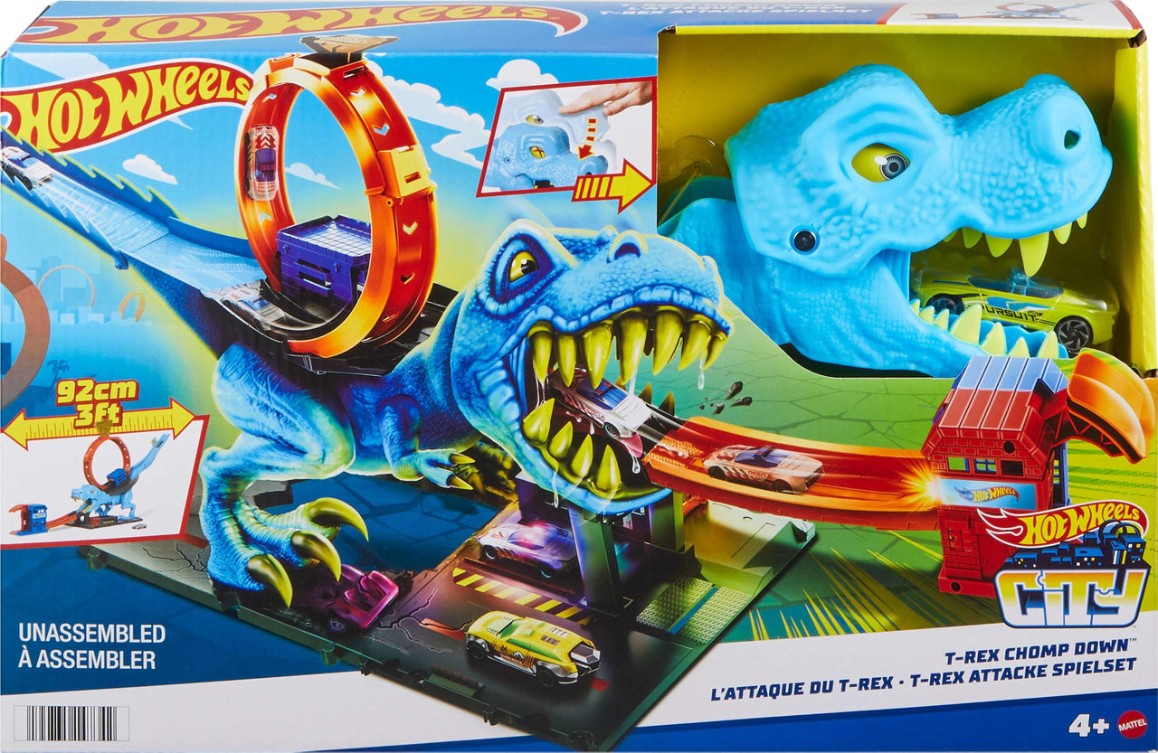 Hot Wheels City T-Rex Chomp Down Track Set & 1 Toy Car