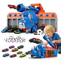 Thumbnail for LUCKFUTURE Dinosaur Truck Toy, Blue Triceratops with Projectile Launcher - Shoots Vehicles, Dino Toy Truck with Storage for Children 3-7