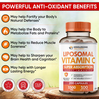 Thumbnail for Wholesome Wellness Liposomal Vitamin C Capsules (200 Pills 1500mg Buffered) High Absorption, Immune System & Collagen Booster, High Dose Fat Soluble Immunity Support Ascorbic Acid, Natural Vegan