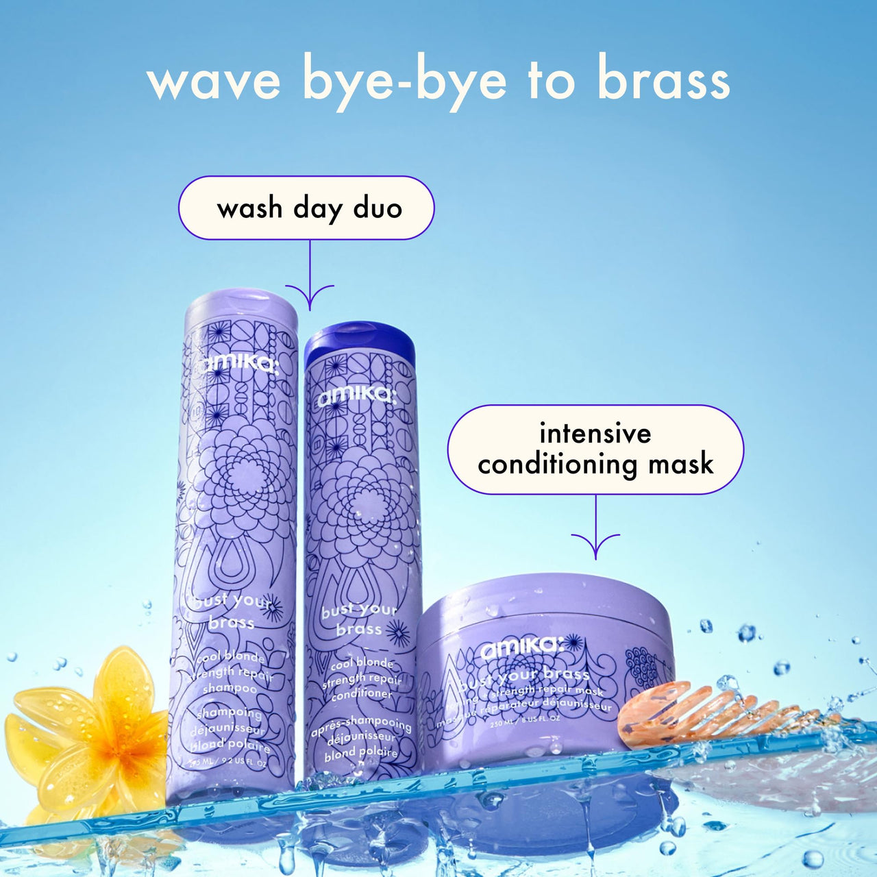 amika bust your brass toning + strength repair mask, 250ml