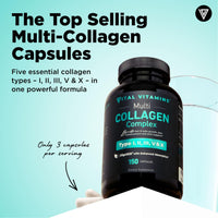 Thumbnail for Vital Vitamins Multi Collagen Capsules - Type I, II, III, V, X - Grass-Fed, Collagen Peptides Supplements, Non-GMO - for Men & Women - 150 Count