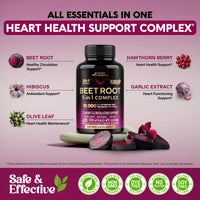 Thumbnail for Beet Root 5-in-1 Complex Capsules - Healthy Blood Pressure Support Supplement** for Heart & Circulation Support - Olive Leaf, Hawthorn Berry & Hibiscus - for Men & Women - Made in USA, 120 Capsules