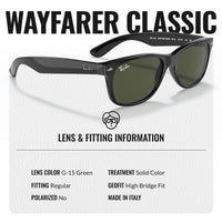 Thumbnail for Ray-Ban RB2132 NEW WAYFARER CLASSIC Square Shaped Non-Polarized Sunglasses for Men & Women – Includes Official RAYBAN Eyewear Kit – Ideal Formal & Casual Wear Sunglasses – G-15 Green Lens