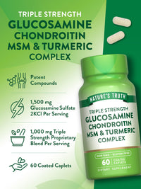 Thumbnail for Nature's Truth Glucosamine Chondroitin MSM Complex | 60 Caplets | with Turmeric | Triple Strength Formula | Non-GMO and Gluten Free Supplement