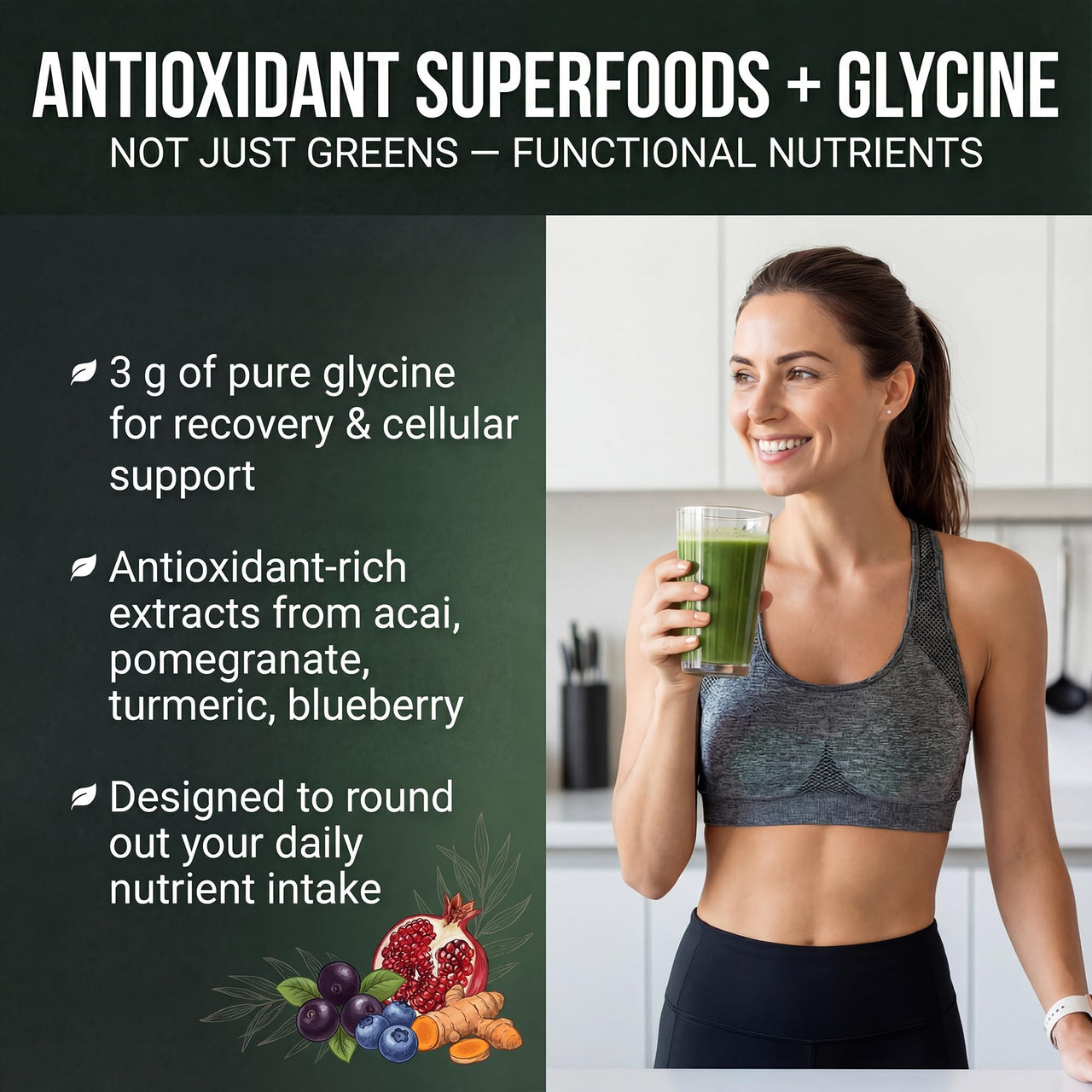 PEScience Greens Powder Superfood with Natural Chlorophyll, Reishi & Turkey Tail Mushroom Powders, Freeze-Dried Kale, Spinach, Broccoli Sprouts with Antioxidants - Original Flavor, 30 Servings