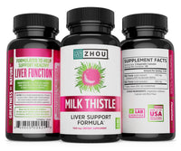 Thumbnail for Zhou Milk Thistle - Liver Health Supplement, Silymarin Milk Thistle Extract & Powder for Men & Women, Herbal Cleanse Support, Metabolic Health - 60 Vegetarian Capsules