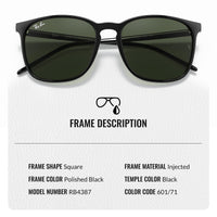 Thumbnail for Ray-Ban RB4387 Square Shape Sunglasses With Eyewear Kit Bundle - High Bridge Fit - Ideal Formal and Casual Wear Square Sunglasses