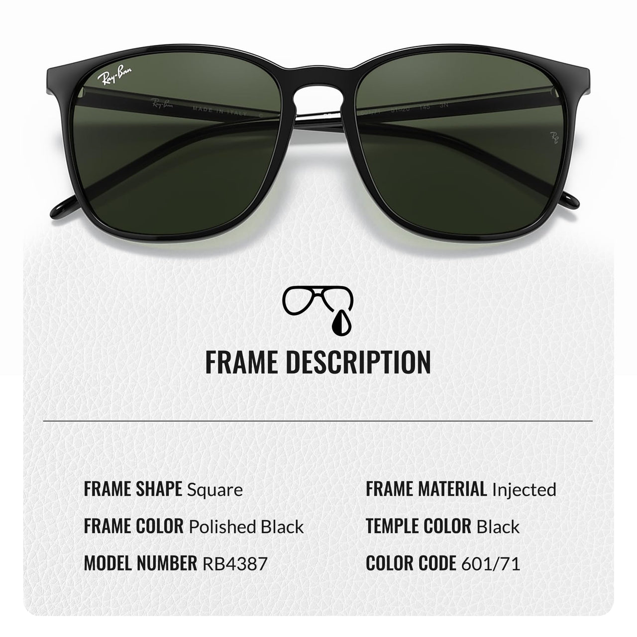 Ray-Ban RB4387 Square Shaped Non-Polarized Sunglasses for Men & Women – Includes Official RAYBAN Eyewear Kit – Ideal Formal & Casual Wear Sunglasses – Green Lens