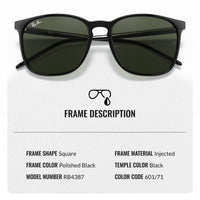 Thumbnail for Ray-Ban RB4387 Square Shaped Non-Polarized Sunglasses for Men & Women – Includes Official RAYBAN Eyewear Kit – Ideal Formal & Casual Wear Sunglasses – Green Lens
