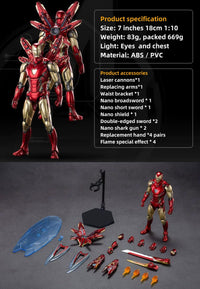 Thumbnail for LonullyMege MK85Ironman(Deluxe Version) Action Figure-7inch Light with Chest and Eyes Metal Painting Collectable Model-20 Joints Movable with Multi Weapon Accessories Toys(1/10 Scale)