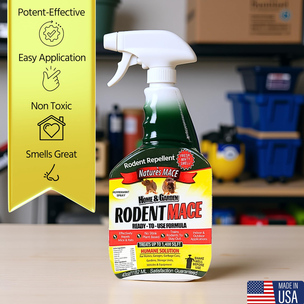 Nature's Mace Rodent Repellent Spray, Keep Mice Out, Mouse Deterrent, Indoor, Outdoor, 40 Ounce Ready-to-Use, Safe to Use Around People, Pets, Plants