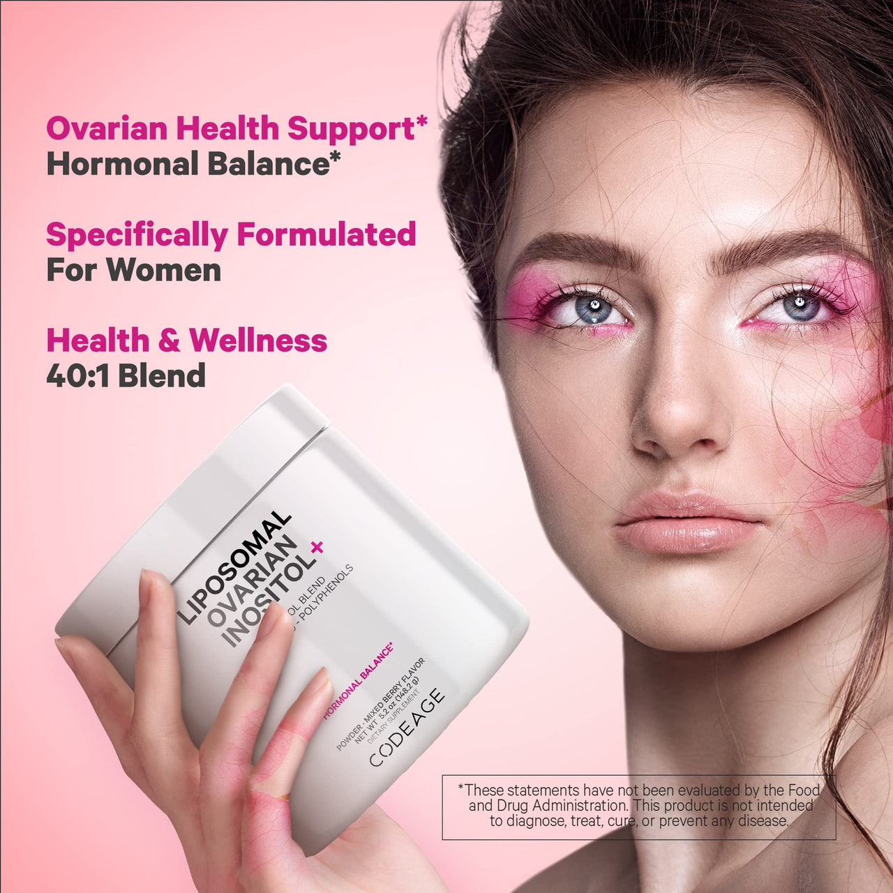 Codeage Liposomal Ovarian Inositol Powder - Myo-Inositol & D-Chiro-Inositol 40:1 Blend, Folate 5-MTHF, CoQ10, Pomegranate & Wild Blueberry - 2-Month Supply - Mixed Berry Flavor - Non-GMO, 60 Servings