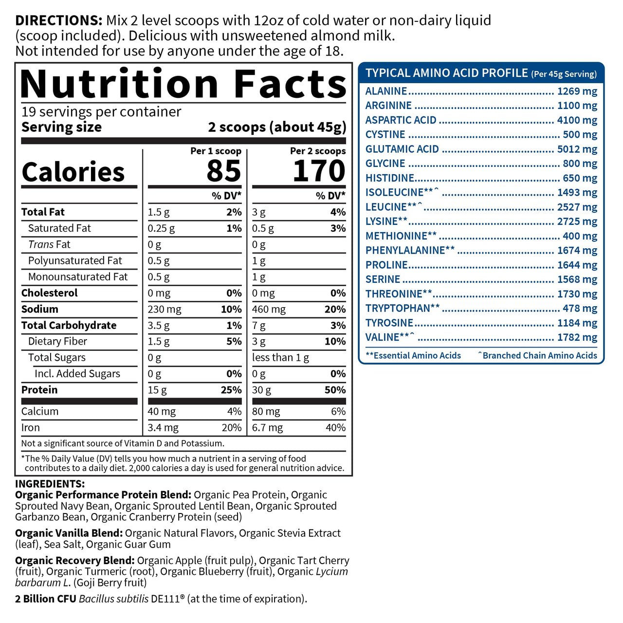 Organic Vegan Vanilla Protein Powder with Probiotics, BCAAs, 30g Plant Protein, NSF Certified, Gluten Free & Sport, Non GMO, Garden of Life Sport Protein Powder - 19 Servings