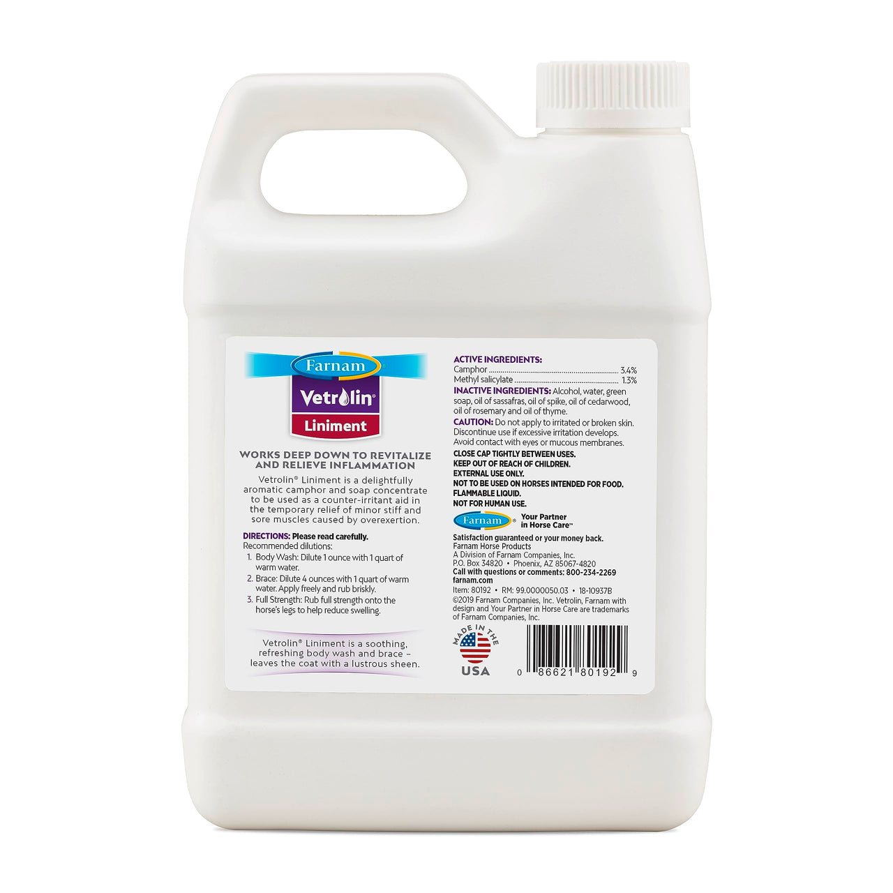 Farnam Vetrolin Horse Liniment for Muscle Soreness, Stiffness and Inflammation Relief on Horses, Helps Reduce Swelling, Aids in Pain Relief, 32 Oz.