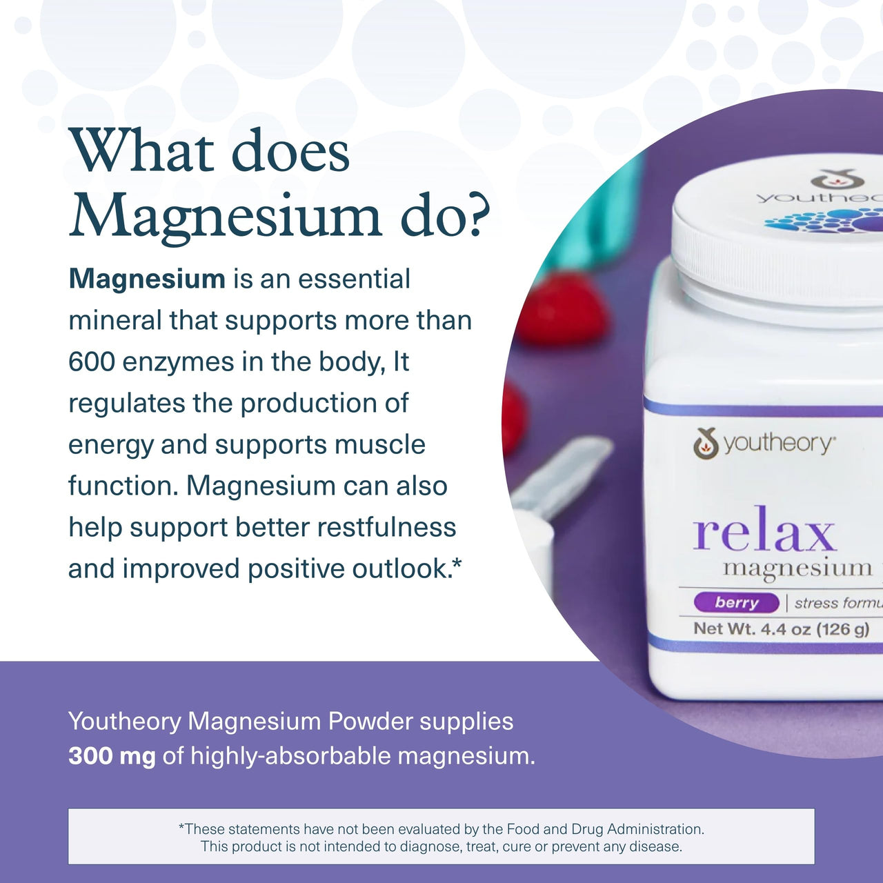 Youtheory Relax Magnesium Powder - Vegan Stress Relief Supplement with L-Theanine & GABA* - Supports Relaxation* - Dairy, Soy & Gluten Free - Berry, 4.4 oz