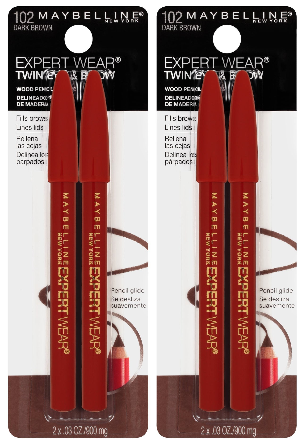 Maybelline New York Expert Wear Twin Brow & Eye Pencils Makeup, Dark Brown, , 2 Count (Pack of 2)