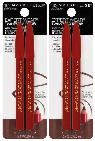 Maybelline New York Expert Wear Twin Brow & Eye Pencils Makeup, Dark Brown, , 2 Count (Pack of 2)
