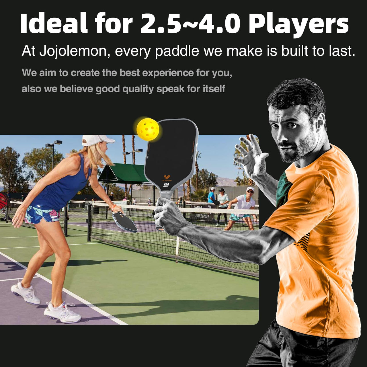 JOJOLEMON Pickleball Paddles, Raw Carbon Fiber Rackets with 16mm Polymer Honeycomb Core, Hybrid Racquet Designed for Ultimate Spin & Consistency - USAPA Approved