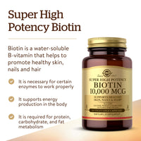 Thumbnail for Solgar Biotin 10,000 mcg, 60 Vegetable Capsules - Energy, Metabolism, Promotes Healthy Skin, Nails & Hair - Super High Potency - Non-GMO, Vegan, Gluten Free, Dairy Free, Kosher - 60 Servings