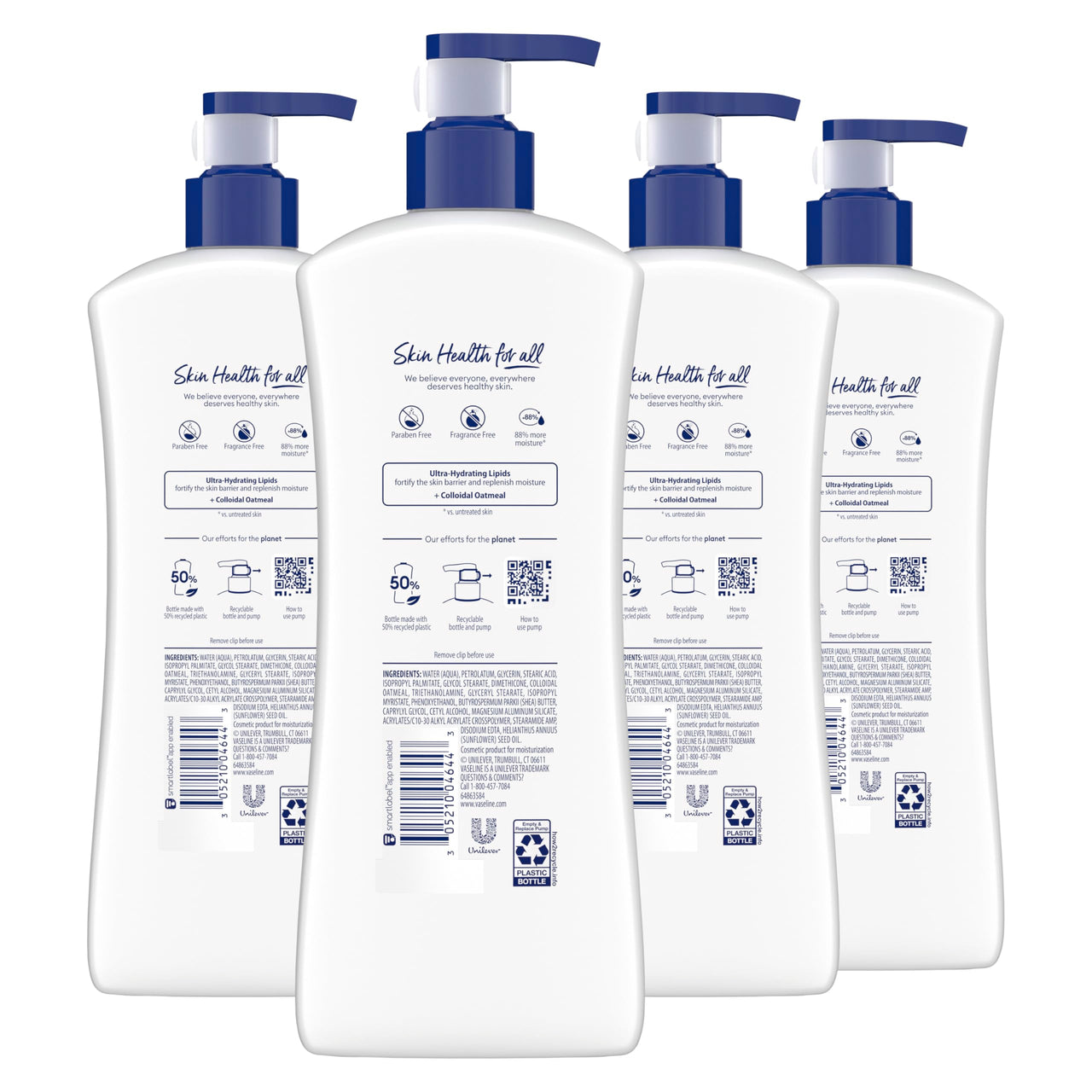 Vaseline Intensive Care Body Lotion 4 Pack Sensitive Skin Relief For Dry Skin With Colloidal Oatmeal and Ultra-Hydrating Lipids 20.3 oz