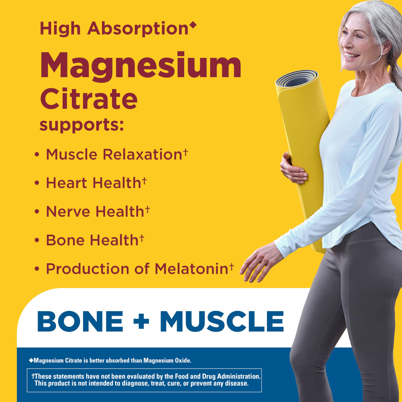 Nature Made Extra Strength Dosage Magnesium Citrate Tablets, High Absorption Magnesium Citrate 400mg Per Serving, Bone and Muscle Support, 60 Tablets, 30 Day Supply