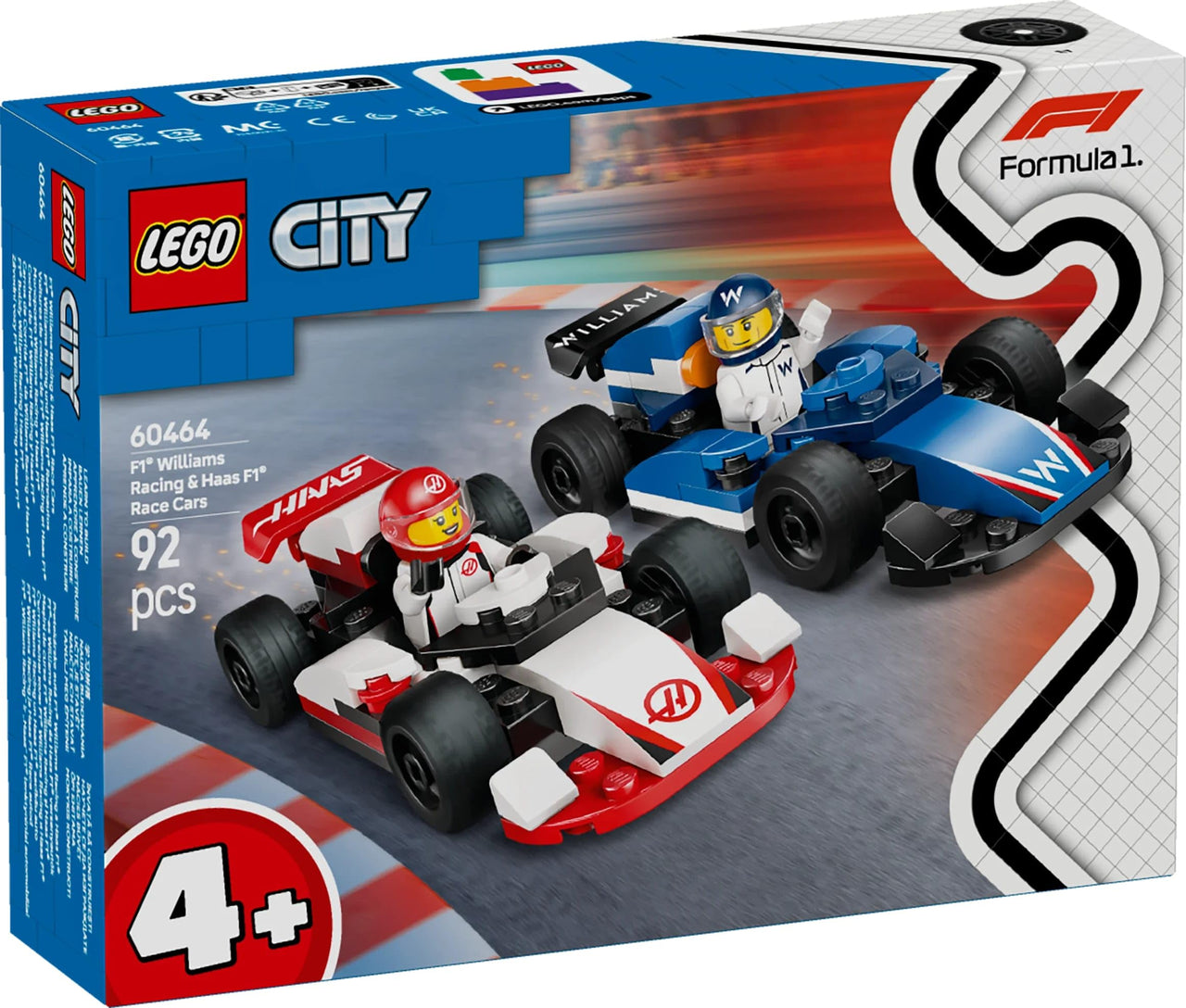 LEGO 60464 City F1(R) Williams Racing & Haas F1(R) Race Car Combo Toy Toy Birthday Present Blocks Educational Boys Girls Children 4 Years 5 6 Years Old Vehicle Car Mini Car