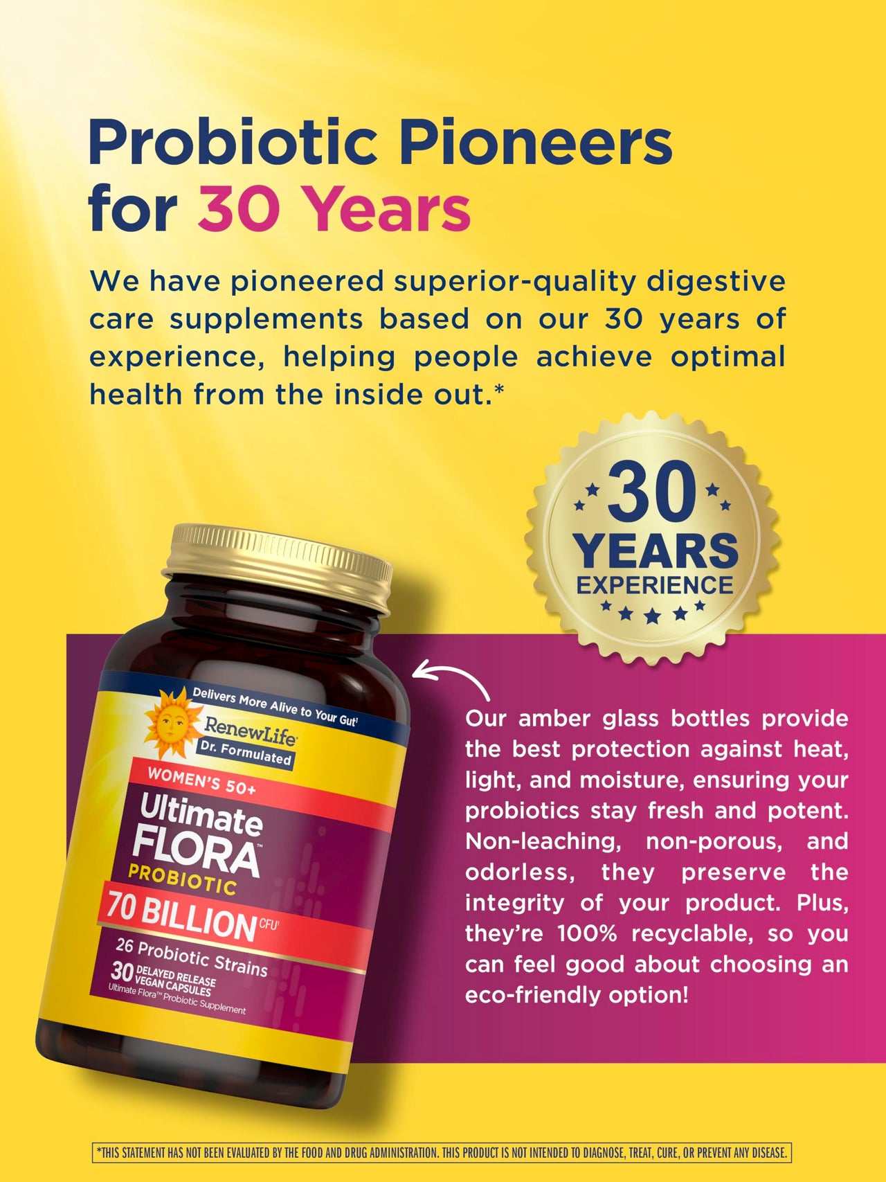 Renew Life Ultimate Flora Probiotics for Women 50+ 70 Billion CFU Delayed Release Vegan Capsules | Vaginal | Digestive Health | Immune Health | Dairy Free | 30 Count